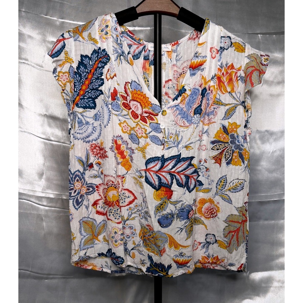 Emerson Rose Floral Boho Peasant Top‎ Multicolor Lightweight V Neck Blouse M